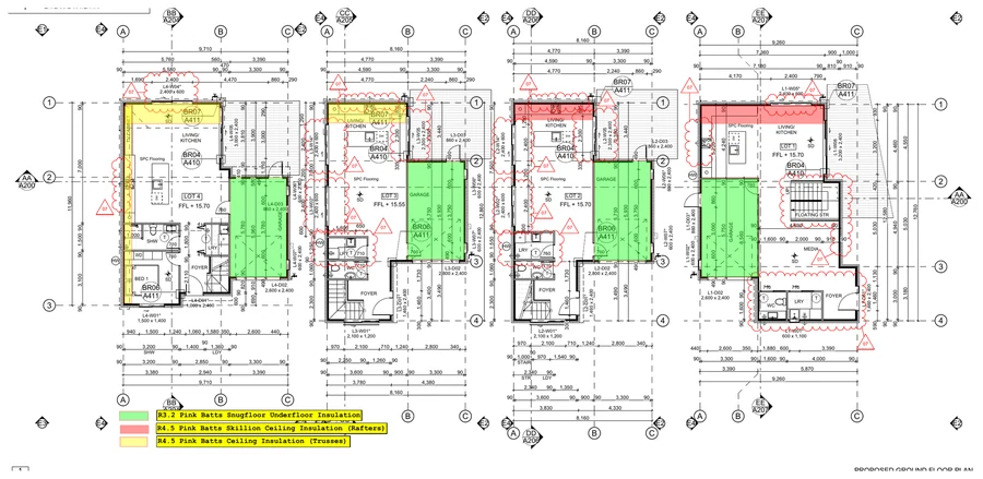 Ground-floor ceiling zones from an actual New Zealand estimating sample