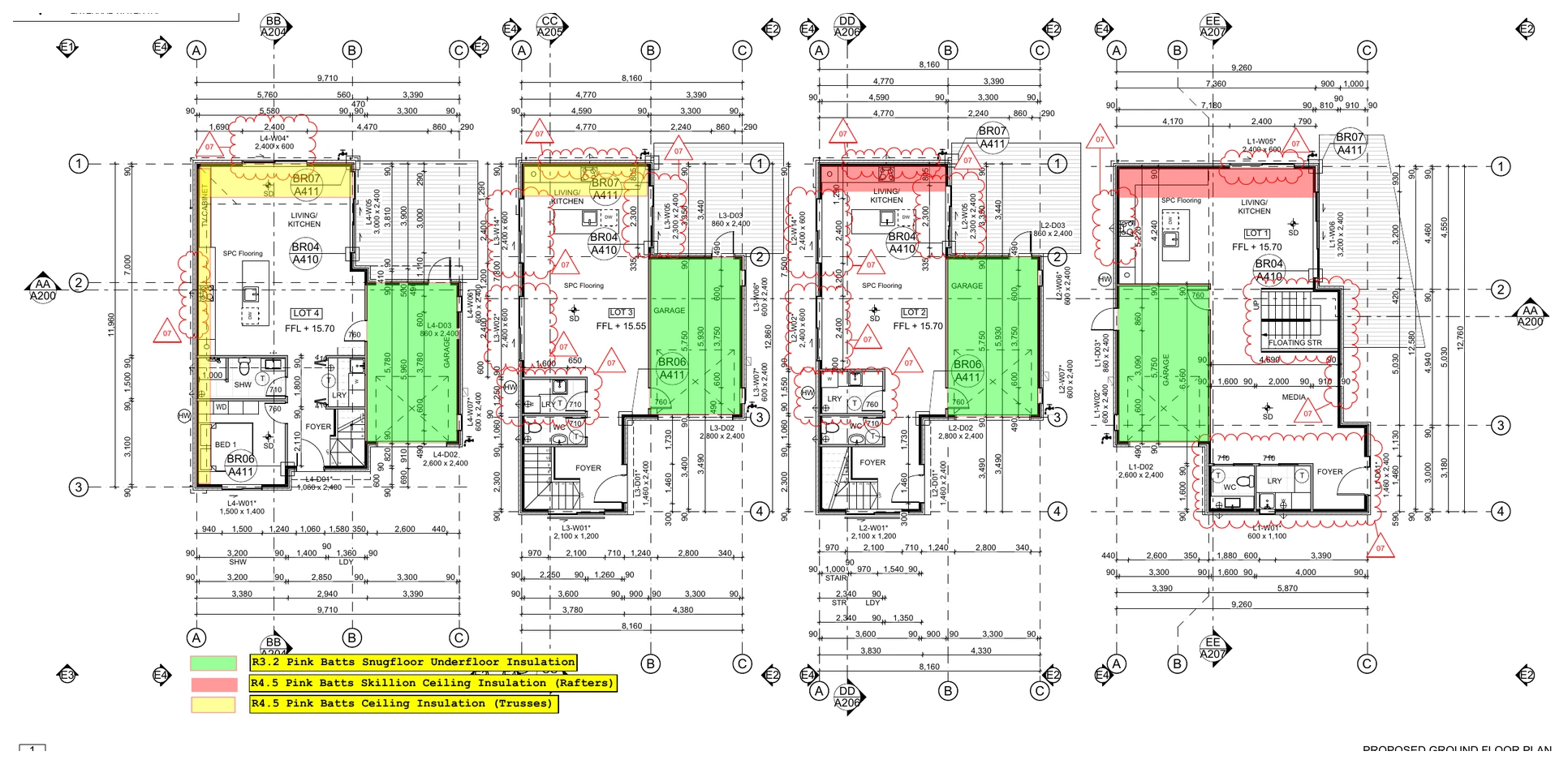 Ground-floor ceiling zones from an actual New Zealand estimating sample