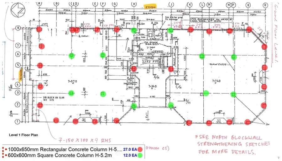 Ground-level column identification from an actual New Zealand estimating sample